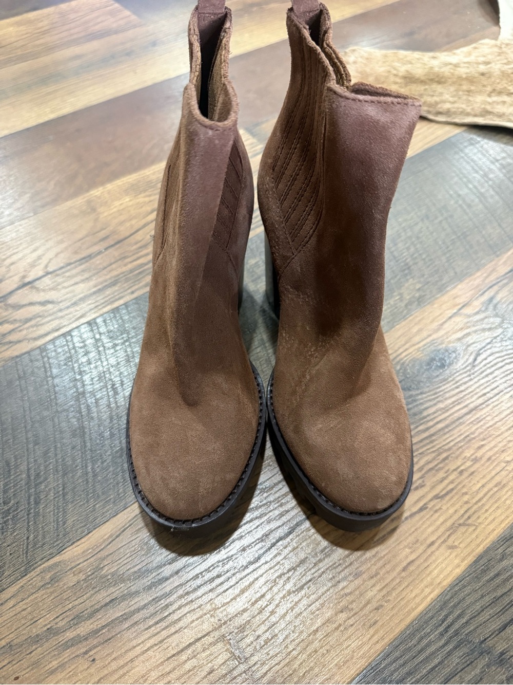 ANTONIO MELANI Brown Suede Chelsea Heeled Ankle Boots